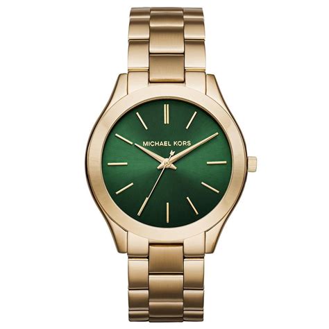 gold michael kors watch with green face